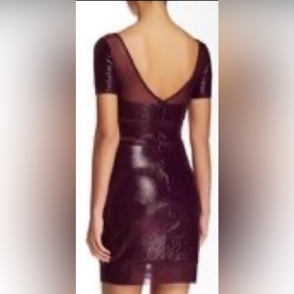 NWT BCBGMaxAzria Short Sleeve Barlow Micro Sequin Illusion Mini Dress Mullberry - Picture 5 of 11